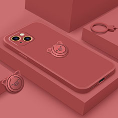 Funda Silicona Carcasa Ultrafina Goma con Magnetico Anillo de dedo Soporte A07 para Apple iPhone 13 Mini Rojo