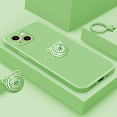 Funda Silicona Carcasa Ultrafina Goma con Magnetico Anillo de dedo Soporte A07 para Apple iPhone 13 Mini Verde