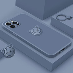 Funda Silicona Carcasa Ultrafina Goma con Magnetico Anillo de dedo Soporte A07 para Apple iPhone 13 Pro Azul