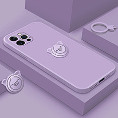 Funda Silicona Carcasa Ultrafina Goma con Magnetico Anillo de dedo Soporte A07 para Apple iPhone 13 Pro Morado