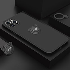 Funda Silicona Carcasa Ultrafina Goma con Magnetico Anillo de dedo Soporte A07 para Apple iPhone 13 Pro Negro