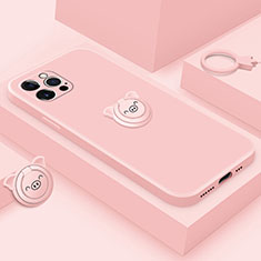 Funda Silicona Carcasa Ultrafina Goma con Magnetico Anillo de dedo Soporte A07 para Apple iPhone 13 Pro Oro Rosa