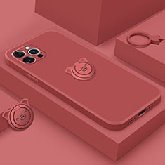 Funda Silicona Carcasa Ultrafina Goma con Magnetico Anillo de dedo Soporte A07 para Apple iPhone 13 Pro Rojo