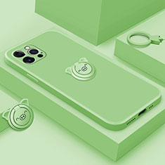 Funda Silicona Carcasa Ultrafina Goma con Magnetico Anillo de dedo Soporte A07 para Apple iPhone 13 Pro Verde
