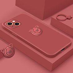 Funda Silicona Carcasa Ultrafina Goma con Magnetico Anillo de dedo Soporte A07 para Apple iPhone 14 Rojo