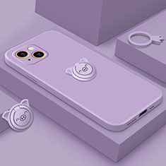 Funda Silicona Carcasa Ultrafina Goma con Magnetico Anillo de dedo Soporte A07 para Apple iPhone 15 Plus Morado