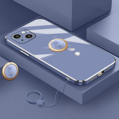Funda Silicona Carcasa Ultrafina Goma con Magnetico Anillo de dedo Soporte A08 para Apple iPhone 13 Azul