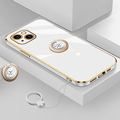 Funda Silicona Carcasa Ultrafina Goma con Magnetico Anillo de dedo Soporte A08 para Apple iPhone 13 Mini Blanco