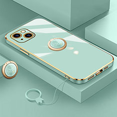 Funda Silicona Carcasa Ultrafina Goma con Magnetico Anillo de dedo Soporte A08 para Apple iPhone 13 Mini Verde