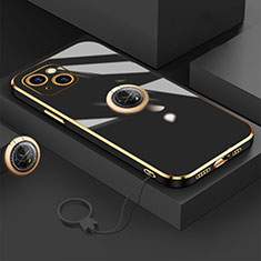 Funda Silicona Carcasa Ultrafina Goma con Magnetico Anillo de dedo Soporte A08 para Apple iPhone 13 Negro