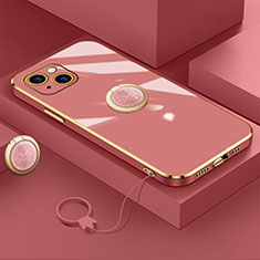 Funda Silicona Carcasa Ultrafina Goma con Magnetico Anillo de dedo Soporte A08 para Apple iPhone 13 Rojo