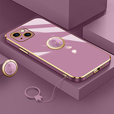 Funda Silicona Carcasa Ultrafina Goma con Magnetico Anillo de dedo Soporte A08 para Apple iPhone 14 Morado