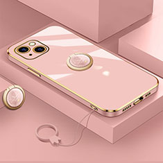 Funda Silicona Carcasa Ultrafina Goma con Magnetico Anillo de dedo Soporte A08 para Apple iPhone 15 Plus Oro Rosa