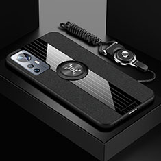Funda Silicona Carcasa Ultrafina Goma con Magnetico Anillo de dedo Soporte A08 para Xiaomi Mi 12 5G Negro