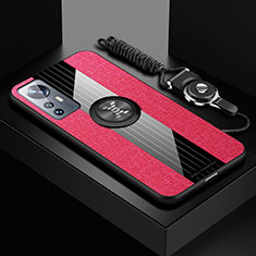 Funda Silicona Carcasa Ultrafina Goma con Magnetico Anillo de dedo Soporte A08 para Xiaomi Mi 12 5G Rojo