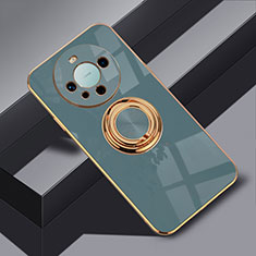 Funda Silicona Carcasa Ultrafina Goma con Magnetico Anillo de dedo Soporte AN1 para Huawei Mate 60 Pro Gris Lavanda