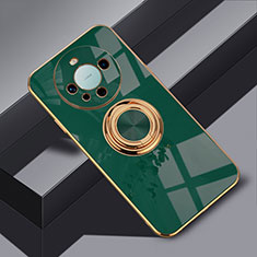 Funda Silicona Carcasa Ultrafina Goma con Magnetico Anillo de dedo Soporte AN1 para Huawei Mate 60 Pro Verde