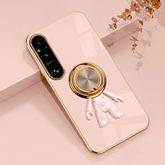 Funda Silicona Carcasa Ultrafina Goma con Magnetico Anillo de dedo Soporte AN1 para Sony Xperia 1 V Oro Rosa