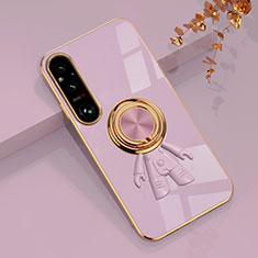 Funda Silicona Carcasa Ultrafina Goma con Magnetico Anillo de dedo Soporte AN1 para Sony Xperia 1 V Purpura Claro