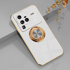 Funda Silicona Carcasa Ultrafina Goma con Magnetico Anillo de dedo Soporte AN1 para Vivo X80 Pro 5G Blanco