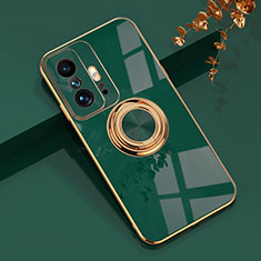 Funda Silicona Carcasa Ultrafina Goma con Magnetico Anillo de dedo Soporte AN1 para Xiaomi Mi 11T Pro 5G Verde