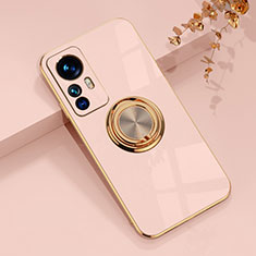 Funda Silicona Carcasa Ultrafina Goma con Magnetico Anillo de dedo Soporte AN1 para Xiaomi Mi 12T Pro 5G Oro Rosa