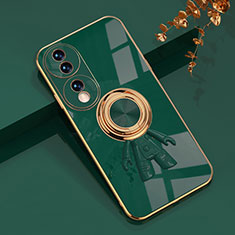 Funda Silicona Carcasa Ultrafina Goma con Magnetico Anillo de dedo Soporte AN2 para Huawei Honor 70 5G Verde