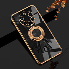 Funda Silicona Carcasa Ultrafina Goma con Magnetico Anillo de dedo Soporte AN2 para Huawei Mate 40 Pro+ Plus Negro