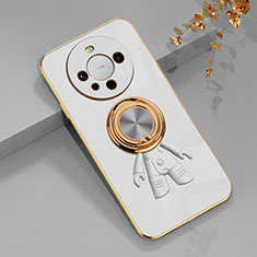 Funda Silicona Carcasa Ultrafina Goma con Magnetico Anillo de dedo Soporte AN2 para Huawei Mate 60 Pro Blanco
