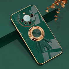 Funda Silicona Carcasa Ultrafina Goma con Magnetico Anillo de dedo Soporte AN2 para Huawei Mate 60 Pro+ Plus Verde
