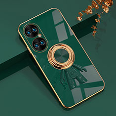 Funda Silicona Carcasa Ultrafina Goma con Magnetico Anillo de dedo Soporte AN2 para Huawei P50 Pro Verde