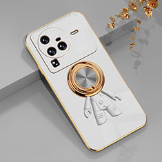 Funda Silicona Carcasa Ultrafina Goma con Magnetico Anillo de dedo Soporte AN2 para Vivo X80 Pro 5G Blanco