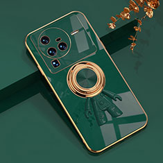 Funda Silicona Carcasa Ultrafina Goma con Magnetico Anillo de dedo Soporte AN2 para Vivo X80 Pro 5G Verde
