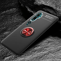 Funda Silicona Carcasa Ultrafina Goma con Magnetico Anillo de dedo Soporte D01 para Xiaomi Mi Note 10 Rojo y Negro