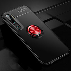 Funda Silicona Carcasa Ultrafina Goma con Magnetico Anillo de dedo Soporte D02 para Xiaomi Mi Note 10 Pro Rojo y Negro