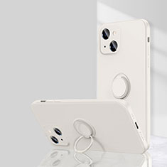 Funda Silicona Carcasa Ultrafina Goma con Magnetico Anillo de dedo Soporte G01 para Apple iPhone 13 Blanco
