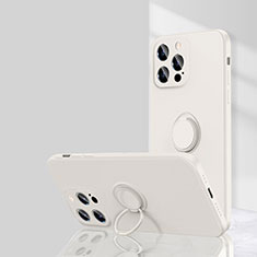 Funda Silicona Carcasa Ultrafina Goma con Magnetico Anillo de dedo Soporte G01 para Apple iPhone 13 Pro Blanco