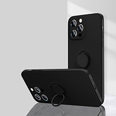 Funda Silicona Carcasa Ultrafina Goma con Magnetico Anillo de dedo Soporte G01 para Apple iPhone 13 Pro Negro