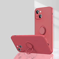 Funda Silicona Carcasa Ultrafina Goma con Magnetico Anillo de dedo Soporte G01 para Apple iPhone 13 Rojo