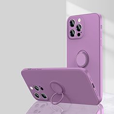 Funda Silicona Carcasa Ultrafina Goma con Magnetico Anillo de dedo Soporte G01 para Apple iPhone 14 Pro Max Morado