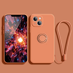 Funda Silicona Carcasa Ultrafina Goma con Magnetico Anillo de dedo Soporte G02 para Apple iPhone 13 Naranja