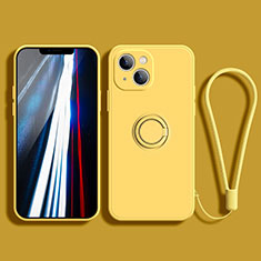 Funda Silicona Carcasa Ultrafina Goma con Magnetico Anillo de dedo Soporte G02 para Apple iPhone 14 Plus Amarillo
