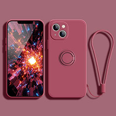 Funda Silicona Carcasa Ultrafina Goma con Magnetico Anillo de dedo Soporte G02 para Apple iPhone 14 Plus Rojo