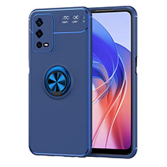 Funda Silicona Carcasa Ultrafina Goma con Magnetico Anillo de dedo Soporte JM1 para Oppo A55 4G Azul