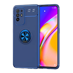 Funda Silicona Carcasa Ultrafina Goma con Magnetico Anillo de dedo Soporte JM1 para Oppo F19 Pro+ Plus 5G Azul