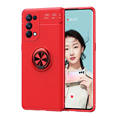 Funda Silicona Carcasa Ultrafina Goma con Magnetico Anillo de dedo Soporte JM1 para Oppo Reno6 Pro 5G Rojo