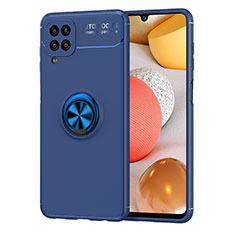 Funda Silicona Carcasa Ultrafina Goma con Magnetico Anillo de dedo Soporte JM1 para Samsung Galaxy A12 Nacho Azul