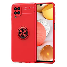 Funda Silicona Carcasa Ultrafina Goma con Magnetico Anillo de dedo Soporte JM1 para Samsung Galaxy A12 Nacho Rojo