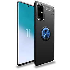 Funda Silicona Carcasa Ultrafina Goma con Magnetico Anillo de dedo Soporte JM1 para Samsung Galaxy A41 Azul y Negro