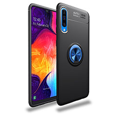 Funda Silicona Carcasa Ultrafina Goma con Magnetico Anillo de dedo Soporte JM1 para Samsung Galaxy A50 Azul y Negro